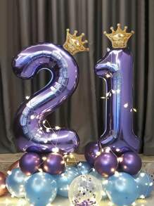 1/2pcs Purple Crown Numeric Balloons For 16th 18th 20th 21st 25th 28th 30th-60th Birthday Party Decorations