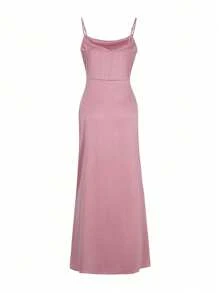 Vestido de verano para mujer Look Polly, vestido de falda larga de seda de unicolor con tirantes, vestido de boda para mujer, ropa de mujer para otoño, ropa de vuelta al colegio, vestido de fiesta para mujer con hombros descubiertos, vestido de graduación, falda larga elegante y sexy con piernas expuestas