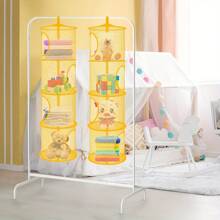 1 件可折叠毛绒娃娃悬挂收纳袋，4 层网状收纳篮，节省玩具、手套、帽子、袜子的空间，尺寸 110 厘米 X 30 厘米