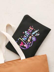 Polychrome Makeup Bag With Creative Patterns Related To The Nurse Theme, A Storage Bag With The Letter "Nurse", Which Can Store Medical , A Multifunctional Beauty Bag,Handbag, Coin Purse, Miscellaneous Storage, Medication Classification