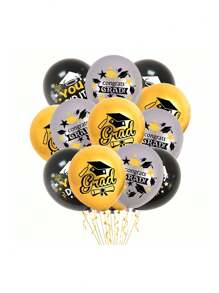 9/12/15 件毕业季主题黑金乳胶气球套装 2025 毕业派对仪式背景装饰