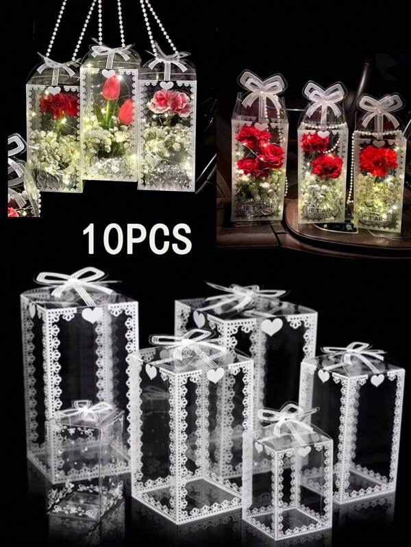 10 Peças/Pacote Caixas de Embalagem Transparentes com Impressão, Caixas de Presente de Dobrar para Casamento, Festa de Aniversário, Brinquedos, Joias, Flores, Embalagem de Alimentos, Caixas de Embalagem de Bolos com Bottom Plano, Caixas de Embalagem Essenciais para Restaurantes, Padarias e Lojas de Bolos