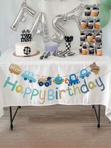 Birthday Banner Decorations Set With Colorful Cartoon Vehicles Theme, Paper Bunting For Carnival, Multipurpose Party Sign For All Occasions - Reusable And Party Supplies With 3.05meter/9.75meter Length - No Electricity Needed