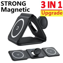 180° Folding 3 In 1 Magnetic Wireless Charger Portable Phone Stand Compatible With Iphone 16-12 Pro Max Airpods Apple Watch Fast Charging Station
