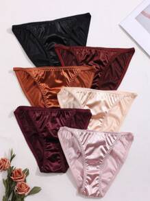 6 Packs Women's Solid Color Glossy Underwear, Romantic High-Waisted, High-Elastic And Comfortable Pleated Briefs