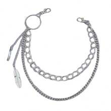 时尚欧美金属双层羽毛链条腰带，朋克/嘻哈风格，适合搭配牛仔裤