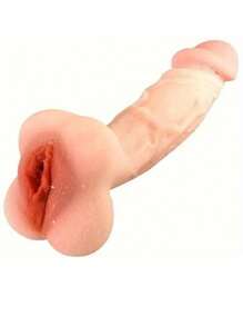 Dildo realista portátil 2 en 1 con piel del pene, testículos y bolsillo vaginal - Juguete sexual portátil unisex masturbador - Juguete sexual para adultos - Material TPE - Impermeable - Sin pilas 1 pieza
