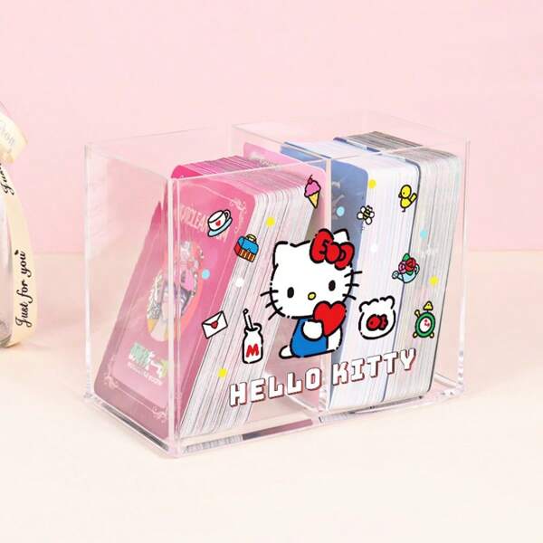 Sanrio 1pc Sanrio Kulomi Small Card Storage Box Cartoon Highly Attractive Student Pen Holder Transparent Acrylic Makeup Storage Box, Sanrio ‌My Melody‌ Small Card Storage Box Cartoon Student Pen Holder Kawaii Acrylic Transparent Makeup Brush Tool Organizer Box, Multi-Function Storage Box