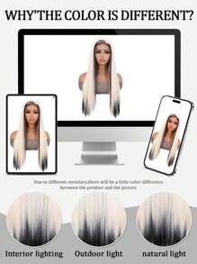 13x4 HD Lace Front Straight Wig Pre-Plucked Long Straight Black And White 28inch Lace Front Wigs Synthetic Wear And Go Lace Front Wigs Daily Use - Black and White - View 9