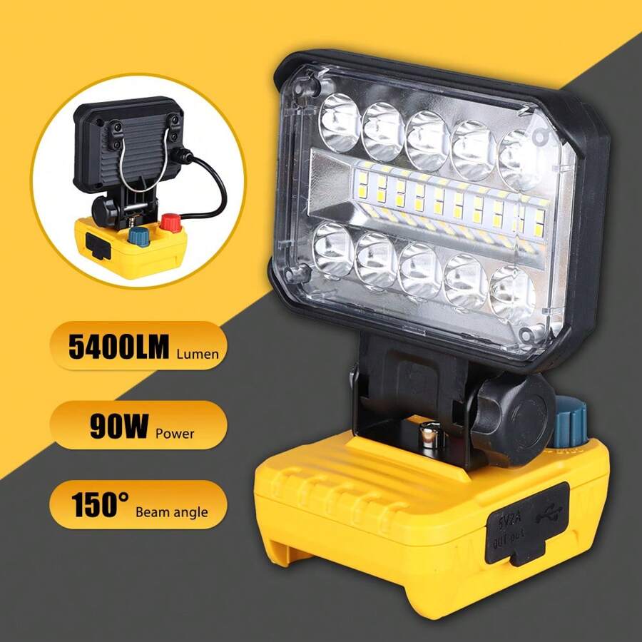 1 Stück Neue 2025 kabelloser LED-Arbeitsscheinwerfer, Doppelknopfschalter, Farbtemperatur einstellbar, 90W 5400 Lumen LED-Flutlicht, kompatibel mit DeWALT 20V Akku, geeignet für Outdoor, Camping, Autowerkstatt, Notfall- und Baustellen-Beleuchtung, Akku nicht enthalten