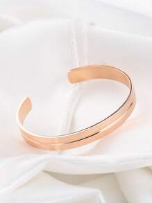 1pc Minimalist Business Style Stainless Steel Matte Geometric Oval Bangle Bracelet, Unisex Daily Wear - Silver - View 8