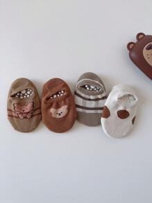 5 Pairs Infant/Toddler Soft, Breathable Knit Fabric Socks, Cute Cartoon Bear Design, Anti-Slip Grip Dots, Ankle Socks, Versatile For Spring/Summer, Holiday Gifts