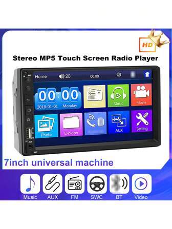 SEPTON 1pc SEPTON Car Radio 7" HD Touch Screen Autoradio Multimedia Car MP5 Player TF USB AUX Dual USB BT Car Audio Radio Support Steering Wheel Control Tft Aux FM Radio Video Output Car Stereo