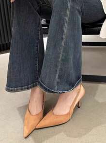 2025 新款尖头高跟凉鞋，带踝带，豹纹图案，细高跟，优雅淑女风格，性感女鞋 - 卡其色 - 查看 5