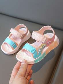 1 Pair Kids/Toddlers Fashion Patchwork Athletic Sandals, Soft Sole, Anti-Slip, Open Toe, Beach Shoes, Summer - Pink - View 3