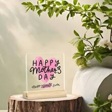 1pc 3.93x3.93 Inch Best Mom Ever Acrylic Plaque - Mother's Day Gift With Wooden Base Desk Decor, Inspirational Office/Home Decoration For Mom
