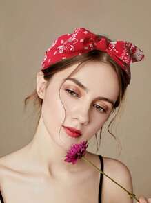 1pc Elegant Cashew Flower Bow Headband, Patterned Wide Brim Headband, Women's Headscarf, Rabbit Ear Elastic Headband, Cute Bow Hair Band, Hair Accessories,Hairband,Hair Hoop Headbands ,Head Piece