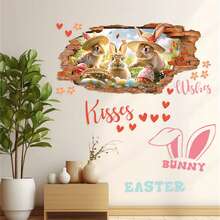 Pegatinas de pared de Pascua, lindas pegatinas 3D de conejo que se abren paso a través de la pared, calcomanías artísticas para ventanas, decoraciones para la oficina y el dormitorio. - Multicolor - Ver 5