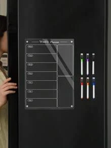 1 pieza Pizarra magnética semanal de acrílico con plan de menú (incluye 6 bolígrafos magnéticos borrables en seco), pizarra blanca reutilizable, planificador semanal, pizarra de menú, pizarra de mensaje transparente y borrable