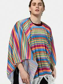 1pc, Cosplay Holiday Party Adult Mexican Costume Traditional Mexican Poncho - Multicolor - View 10