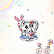 1 件可爱兔子动物饰品兔子饰品复活节珠宝茶杯兔子饰品女士手链 DIY 珠宝制作饰品女士时尚珠宝饰品节日礼物 - 銀色 - 查看 6