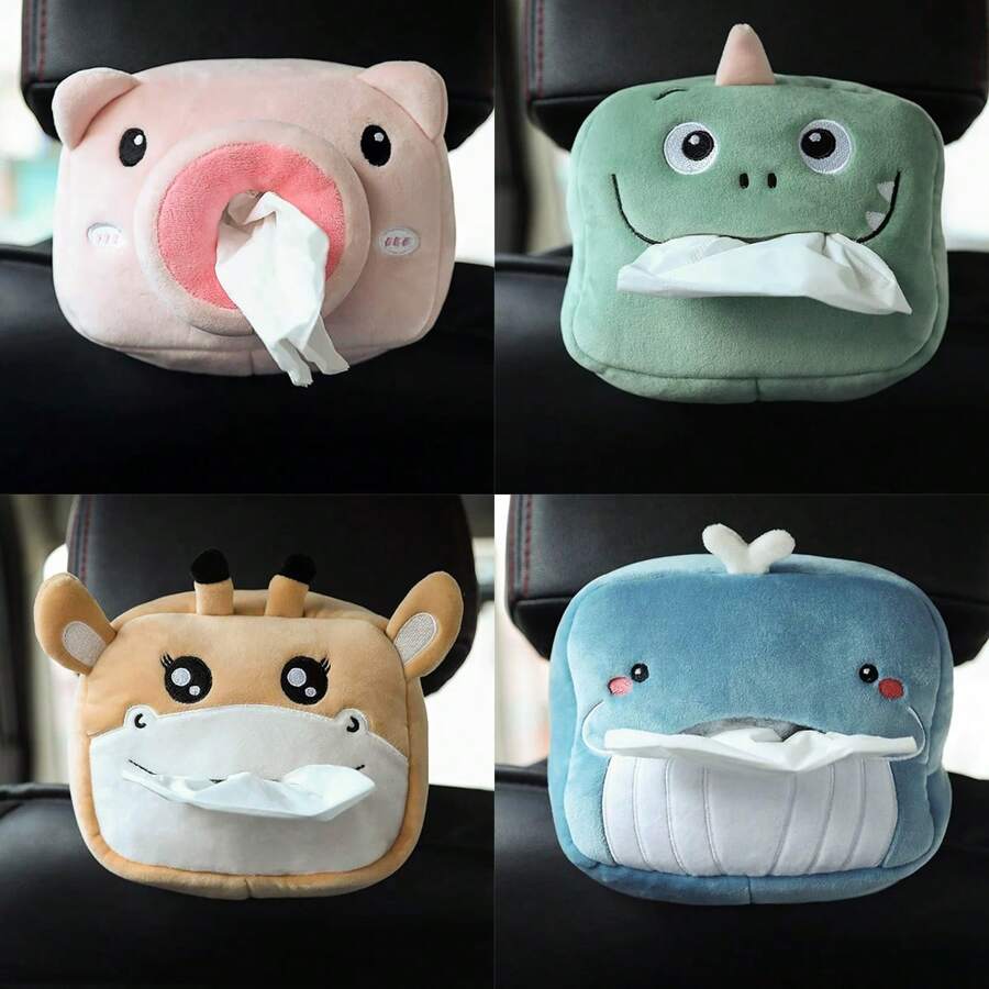1PC汽车卡通鲸鱼恐龙泡泡猪方脸鹿纸巾盒抽纸车用抽纸套装车载卫生纸盒挂袋
