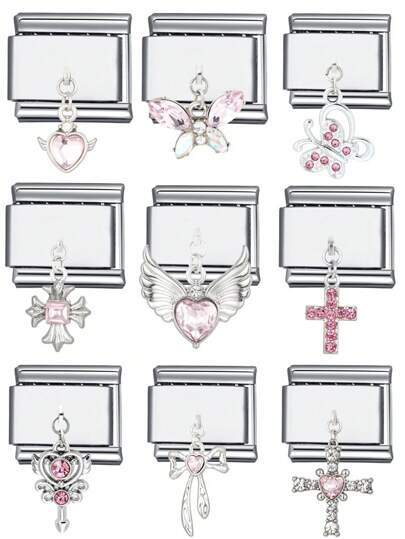 1 pièce Bracelet charm 2025 à la mode avec ailes d'ange, papillon, croix, en acier inoxydable pour la création de bijoux. Convient comme cadeau pour les amis, la famille pour les vacances, les fêtes et les tenues quotidiennes