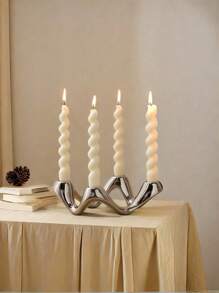 1 Peça Porta-velas de Quatro Orifícios Bege Prateado, adequado para mesas de jantar, salas de estudo, salas de estar e várias ocasiões como um porta-velas decorativo, Casamento