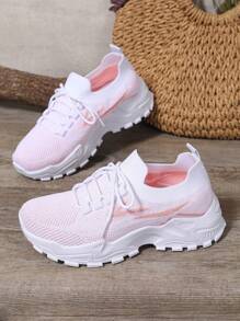 ZOSIVC 女士夏季透气网眼运动鞋，低帮拼色休闲鞋，舒适运动跑步鞋 - 淺粉色 - 查看 3