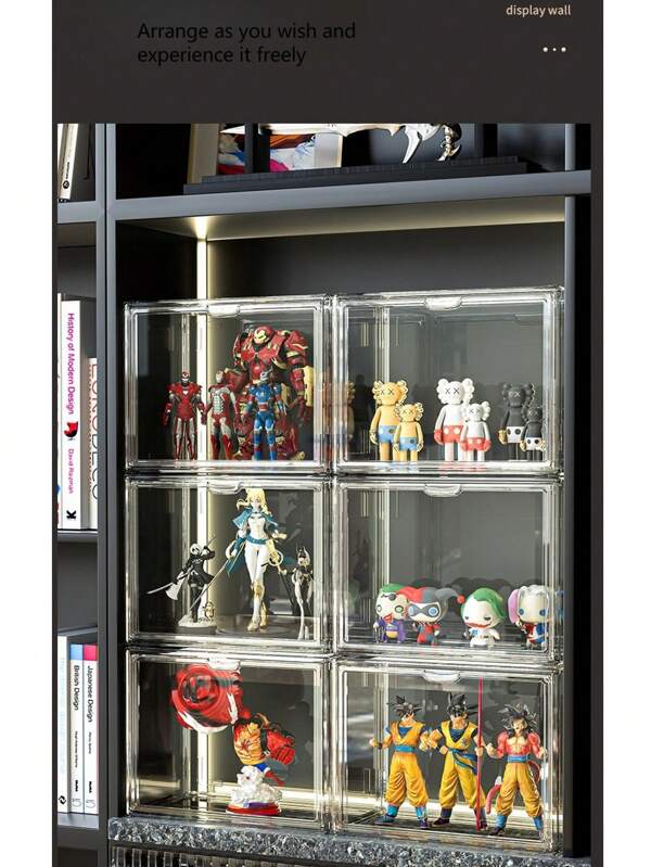 1 set de boîtes d'affichage transparentes/boîtes de rangement, design empilable pour collectionner des articles tels que portefeuilles, jouets, figurines, boîtes aveugles, livres, peut être placé dans le salon, la chambre à coucher, etc.