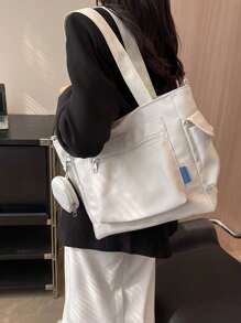 In 2024, The New Fashion Classic Joker Solid Color Large-Capacity Welt Pocket Design Two-In-One Combination Shoulder Tote Bag Is Suitable For Campus Use., Literary School Bag For Teens, Book Bag For Women Or Students, School Bag, School Handbag, School Tote Bag, School Bookbag, Back To School Bags, Large Capacity, Waterproof, Laptop Compartment, Suitable For Teen Girls Women College Students, Teacher, Perfect For Back To School, First Day Of School, Middle School, High School, Tote Bags For School,College Essentials