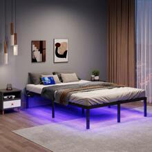Marco de cama: con luces RGB que cambian de color y estación de carga, base de colchón de marco de cama de 14 pulgadas de alto, sostenida por barras de acero, resistente y confiable, sin necesidad de cajas de resortes, fácil de ensamblar, sin ruido, negro - Tipo de Enchufe B USA (110-127V) - Ver 3