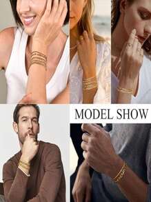 1/5pcs Stainless Steel Minimalist Lobster Clasp Chain Bracelets, Suitable For Men's Daily Wear And Holiday Gift Set - Gold - View 6