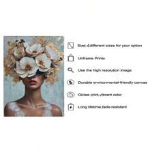 1pc/Set Vintage Golden Petal Women's Canvas Poster Print - Home Decoration Wall Art- Art Print - Modern Art - Indoor/Outdoor Use - Spring/Summer,Suitable For Bedroom, Living Room, Classroom, Perfect Room Decoration,No Frame Include - Multicolor - View 11