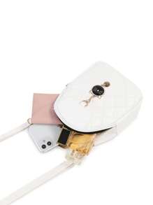 1pc Girls' Fashion Quilted Backpack, Cat Metal Pendant Crossbody Bag, Coin Purse, Shoulder Bag, Suitable For Daily Use, Parties, Gifts - Backpack - View 7