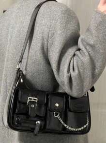 Dedoo Damen einfarbige 2025 neue Umhängetasche, einfarbig, große Kapazität, Multi-Taschen, Grunge Y2K Umhängetasche, Hippie Mode Umhängetasche, geeignet für coole Mädchen Handtaschen und Geldbörsen.