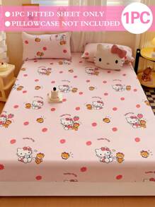 Sanrio 1 pièce Drap-housse imprimé de bande dessinée, Protège-matelas, Housse de lit, Drap-housse, Textile d'ameublement confortable, Protège-matelas respirant et résistant à la formation de peluches, Décoration d'intérieur, Convient à tous les formats de lit - Double, Full, Queen, King, Toutes saisons, Anti-poussière, Lavable en machine
