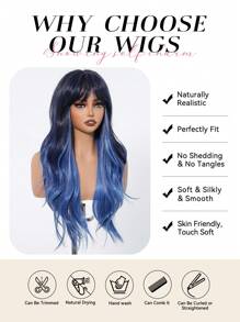 Ava WIGS 26 Inch Blue Ombre Wig Long Curly Wig For Women Synthetic Wig Colorful Punk Music Festival Wigs Daily Cosplay Party Use