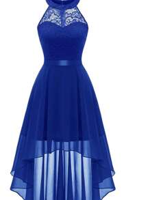 Vestido de encaje, Vestido de cóctel, Escote en V, Largo medio, Cinturón decorativo, Escote, Encaje, Vestido de noche, Temperamento, Moda elegante, Capas