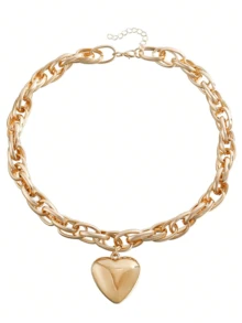 1 件空心粗 O 形链大心形吊坠项链