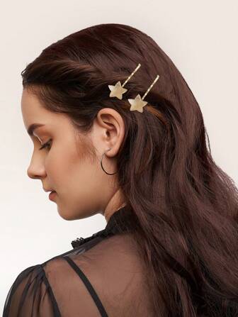 4pcs Gold Five-Pointed Star Hair Clips, Metallic Side Fringe Ins Style Star Hair Clips, Cute Hair Accessories