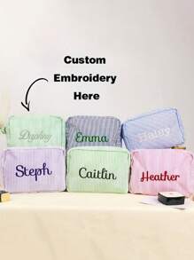 1 pezzo Borsa da viaggio, beauty case, borsa per accessori personalizzata con ricamo a strisce verticali quadrate, adatta per viaggi, scuola, dormitorio, bagno, necessità di casa, regalo per madre e moglie - Multicolore - Visualizzare 1