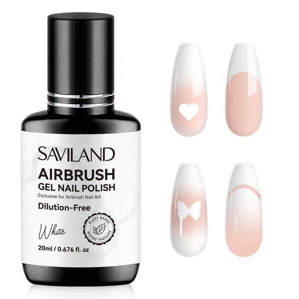 Vernis à ongles gel SAVILAND Plus Airbrush Sans diluant : 20 ml Vernis à ongles blanc anti-obstruction pour aérographe Couleurs hautement pigmentées Vernis gel pour ongles French Ombre