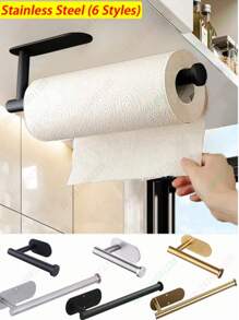 33cm Paper Towel Holders For Kitchen,Plastic Wrap Stand,AdhesiveToilet Paper Holder,Tissue Dispenser,Napkin Rack,Cabinet Storage Organizer,Towel Rack,Rags Hanger,Dish ,Available In Adhesive And Screws,Stainless Steel,Kitchen Wall Shelf,Kitchen Storage Supplies,Bathroom Accessories