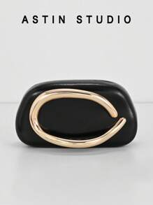 Borsa clutch di lusso in pelle metallizzata lucida, elegante borsa da sera con decorazione in metallo, adatta per occasioni formali come gala, feste di Natale, balli - nero - Visualizzare 3