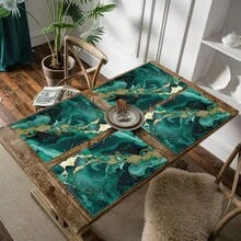 1/4/6 Pcs Abstract Green Wavy Faux Marble Pattern Printed Polyester Linen Placemats, Placemat, Tableware Mat, Kitchen Decor Dining Table Mat, Western-Style Placemats, Dining Table Decoration - LJQYMCD-1085 - View 5