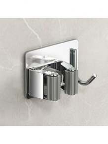 Stainless Steel Mop Holder 1pc Heavy-Duty Bathroom Stainless Steel Mop And Broom Holder - Wall Mount With Anti-Slip Clips And Hooks, Storage Organizer For Bathroom, Laundry Home Bathroom Decor Bathroom Organizer Summer Back To School - Multicolor - View 10