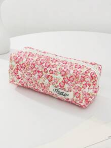 1 PC Pink Floral Quilted Portable Make Up Bag,Fashionable And Casual Large Capacity Portable Zipper Makeup Bags,Travel And Vacation Essentials Cosmetic Bags For Sanitary Napkins,Pouch Pads,Wired Earphones,Headphones,Charger,Lipsticks,Cosmetics,Perfume,Skin Care And Beauty Products,Home Decor,For Mom,Women,Nurses,Students,School Girls,Keys,Holiday Gifts