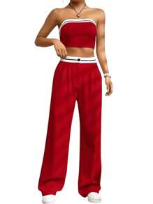 Conjunto Pantalón Recto y Top Strapless - Rojo - Ver 1