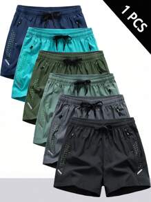 1 Pc Men's Lightweight Breathable Mesh Patchwork Contrast Color Sports Shorts, Suitable For Running, Workout, Basketball - Black - View 1